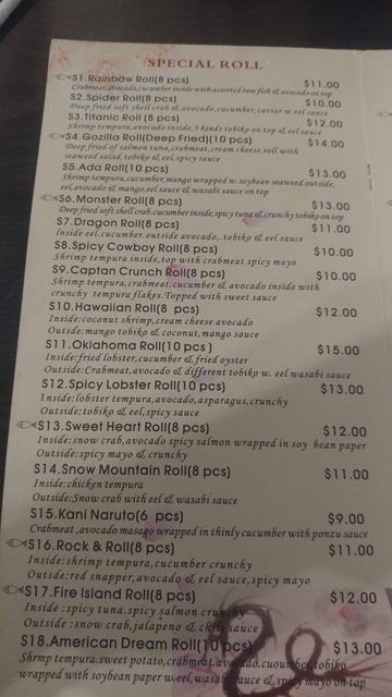 Sushi Menu