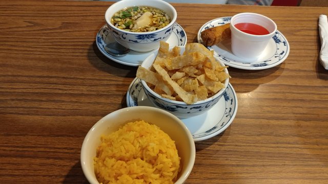 Soup, Egg Roll, Rice