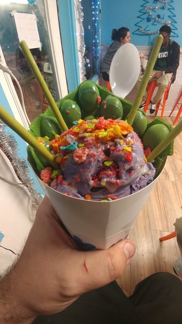 Ube Ice Cream Kool Aid Waffle With Fruity Pebbles