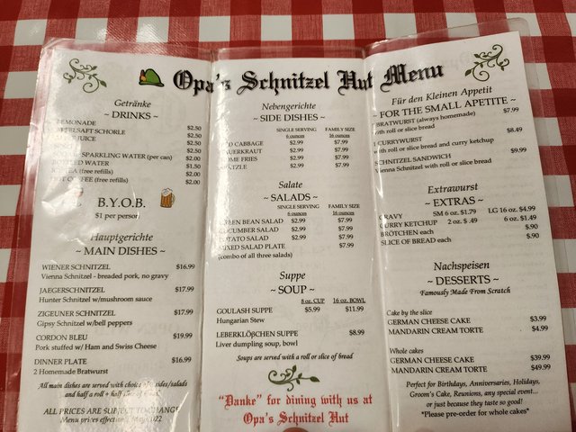 Opa's Schnitzel Hut Menu
