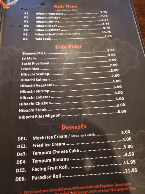 Sake Japanese - Menu (Kids/Sides/Desserts)