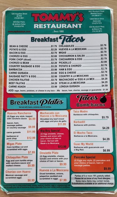 Breakfast Taco Menu