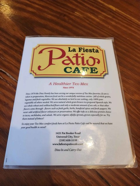 La Fiesta Patio - Menu - Front