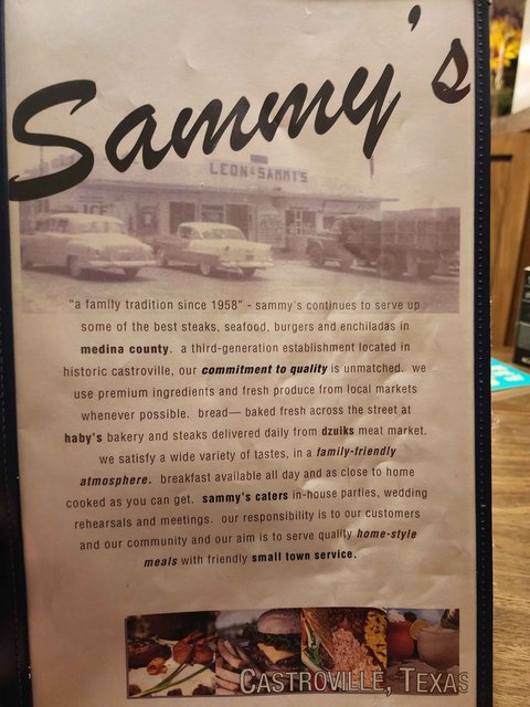 Sammy's Menu - Front Cover