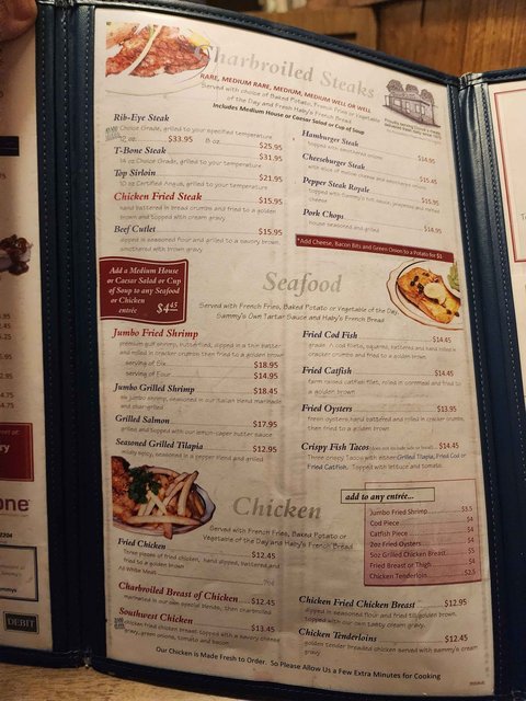 Sammy's Menu - Steaks & Seafood