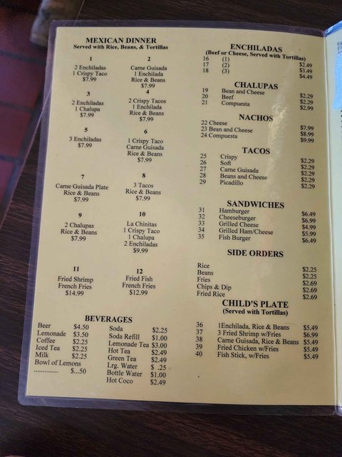 Mexican Food - Dinner Menu