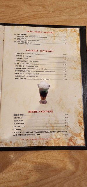 A Dong - Menu Beverages & Desserts