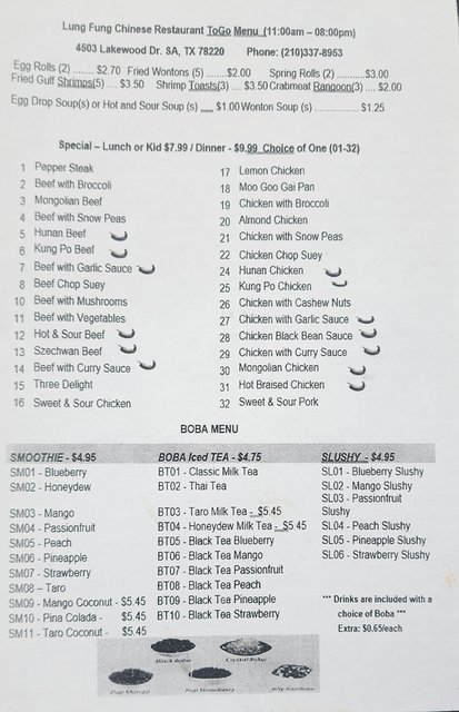 Lung Fung - Lunch Menu