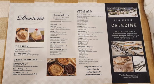 Der Dutchman - Dessert Menu