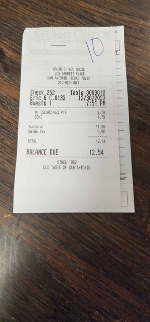 $12.54 - Meal & Drink
