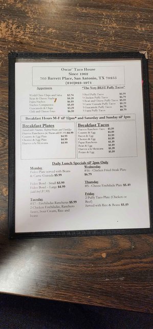 Oscars Taco House - Menu - Breakfast
