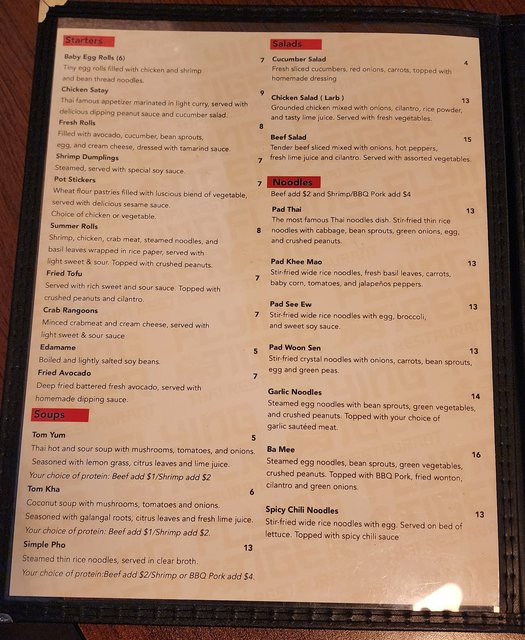 Flying Tiger Thai Restaurant - Menu