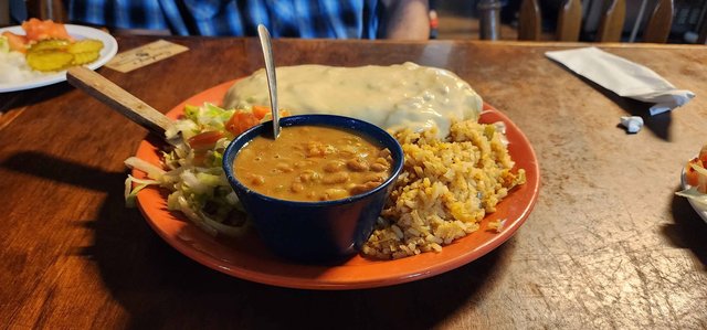 Boracho Beans with Chimichanga