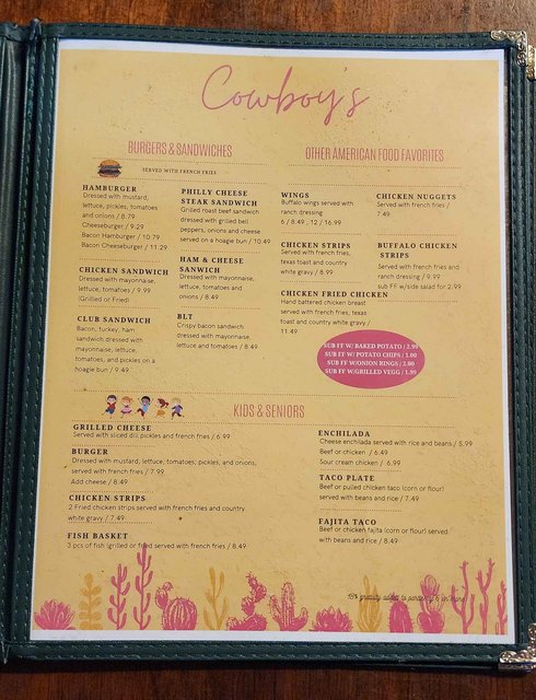 Cowboys Menu - Burgers & American