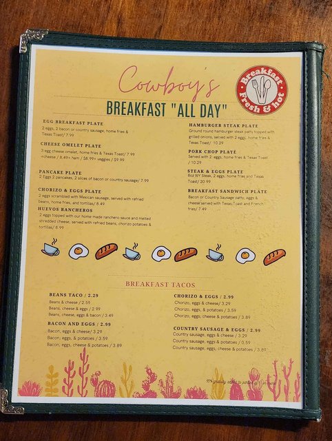 Cowboys Menu - Breakfast