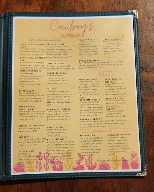 Cowboys Menu - Mexican