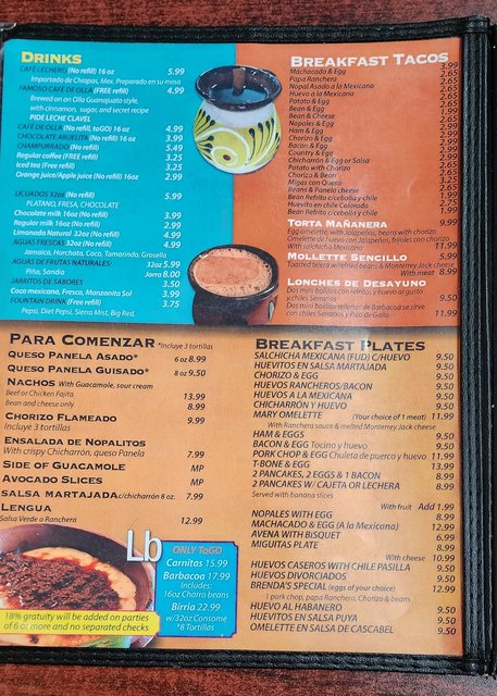 Drinks, and Breakfast items.