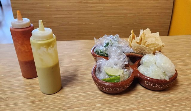 Salsa, Onions, Limes & Cilantro (also some chips)