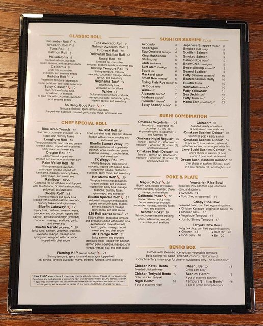 Sushi & Bento Box Menu