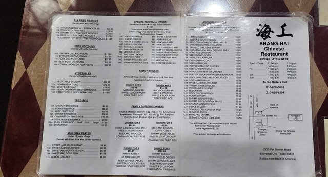 Shang-Hai - Menu Page 1