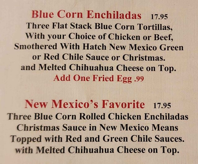 Blue Corn Enchiladas & New Mexico Items