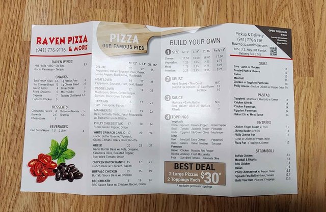 Raven Pizza - Menu Page 1