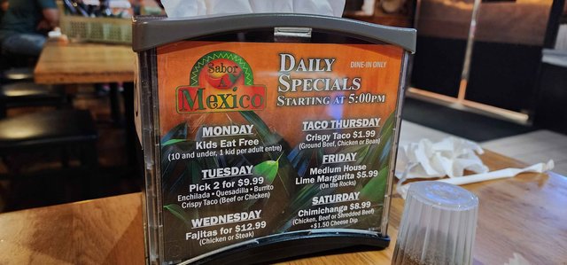 Daily Specials Menu