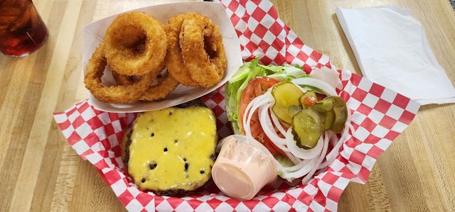 Cheese Burger with Onion Rings