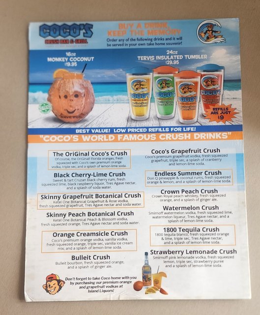 Coco's Crush - Drink Menu Page 1