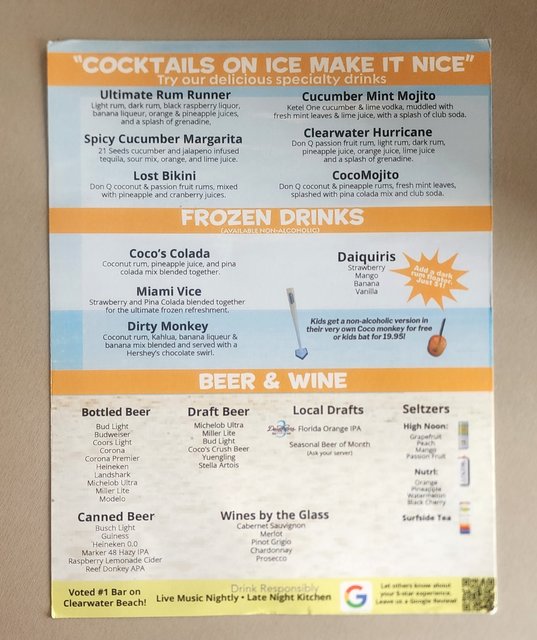 Coco's Crush - Drink Menu Page 2