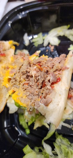 My odd colored cheesesteak meat.