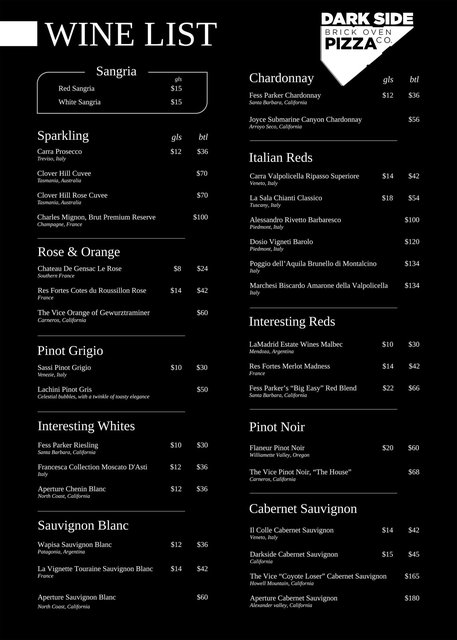 Menu - Wine List