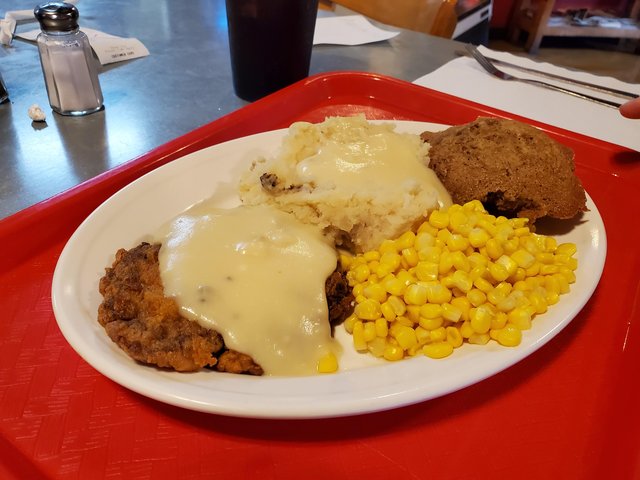 Chicken Fried Steak, Mashed Potatoes & Corn