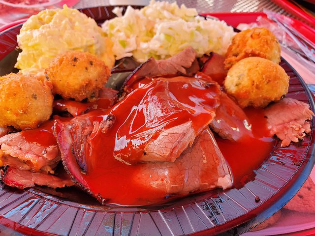 Brisket, Potato Salad, Coleslaw & Hush Puppies