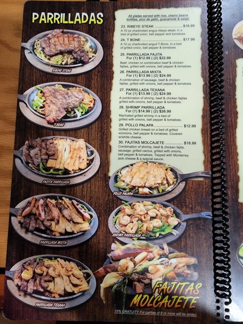 Parrilladas Menu