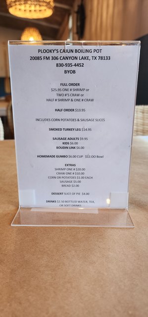 Plookys Boiling Pot -  Table Menu