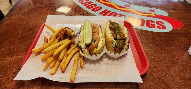 Chicago Dog & San Antonio Dog with Fries